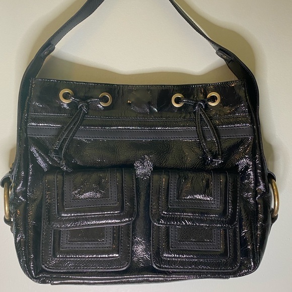 Kate Landry Handbags - Kate Landry Black Patent Leather Textured‎ Handbag Purse